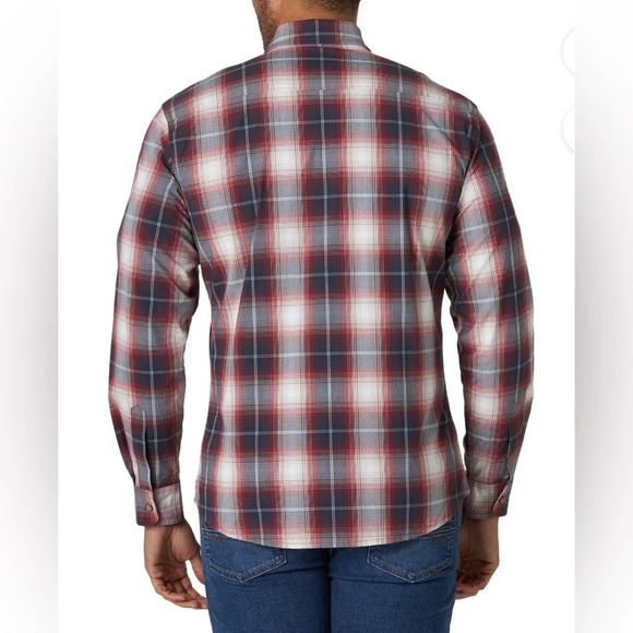 Wrangler Slim Fit Stretch Plaid Pearl Snap Shirt. Red Blue White XXL 2XL R1 - Picture 2 of 15